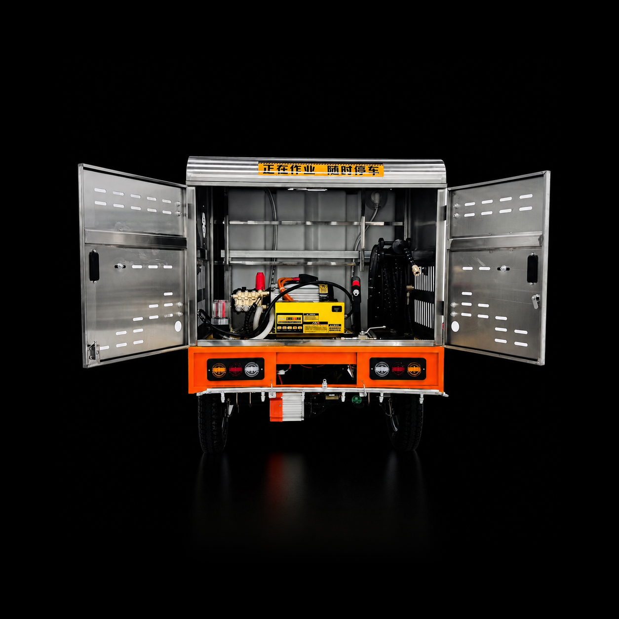 Pulse 6 High-Pressure Cleaning System Internal View - Showing High-Pressure Pump and Auto Hose Reel
