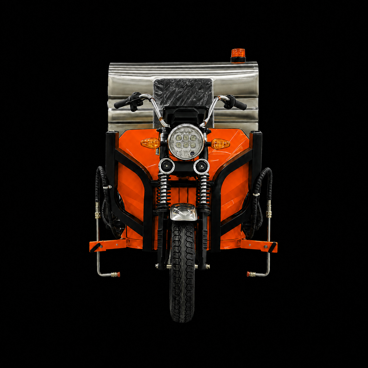 Pulse 6 Street Sweeper Front View Close-up - Equipped with Front Flushing and Warning Light