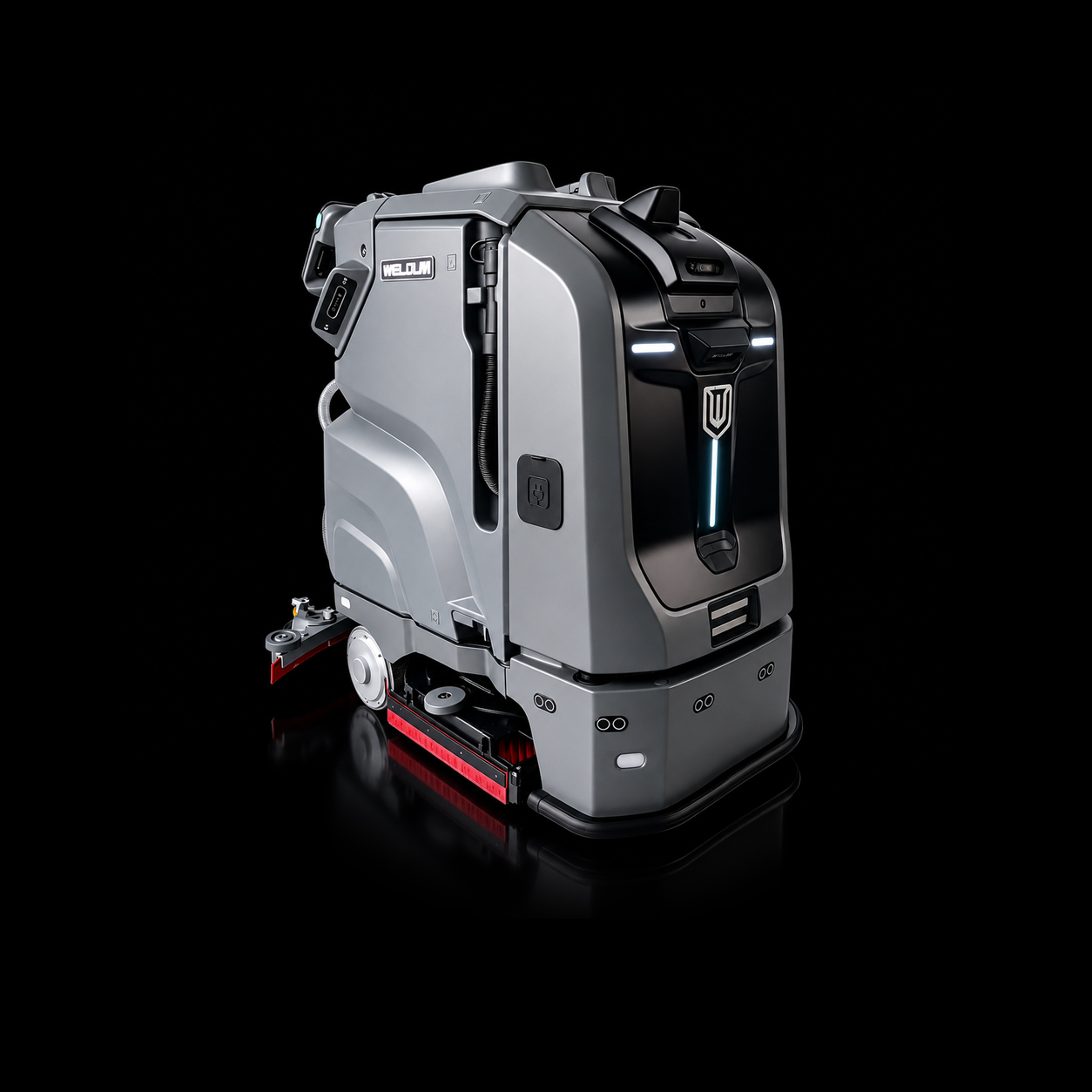 Rear-side angle view of Alpha 70 driverless cleaning robot displaying control panel and sensor layout