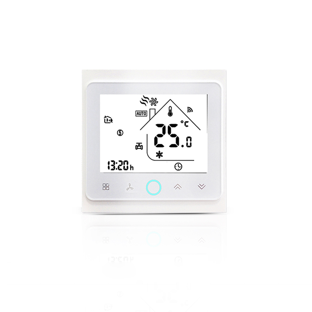 Front view of AC-002 white smart WiFi thermostat 