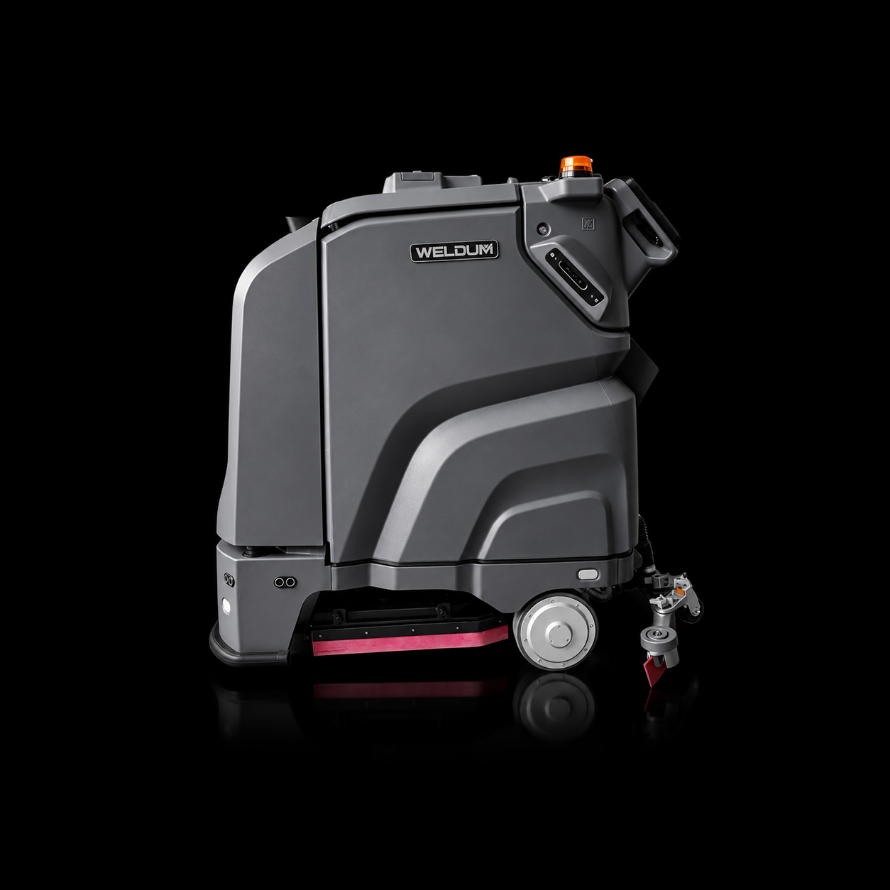 Side profile of Alpha 70 commercial robotic floor cleaner featuring compact body and dual roller brushes