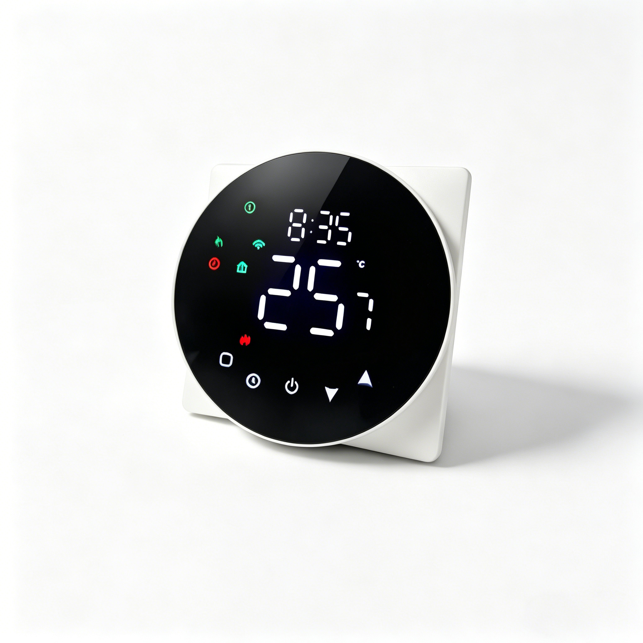 TP908 黑色智能 24V 温控器，配备数字 LCD 显示屏