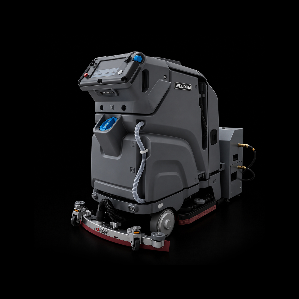 Alpha 70 autonomous floor scrubber docking at the automatic charging and water refilling station