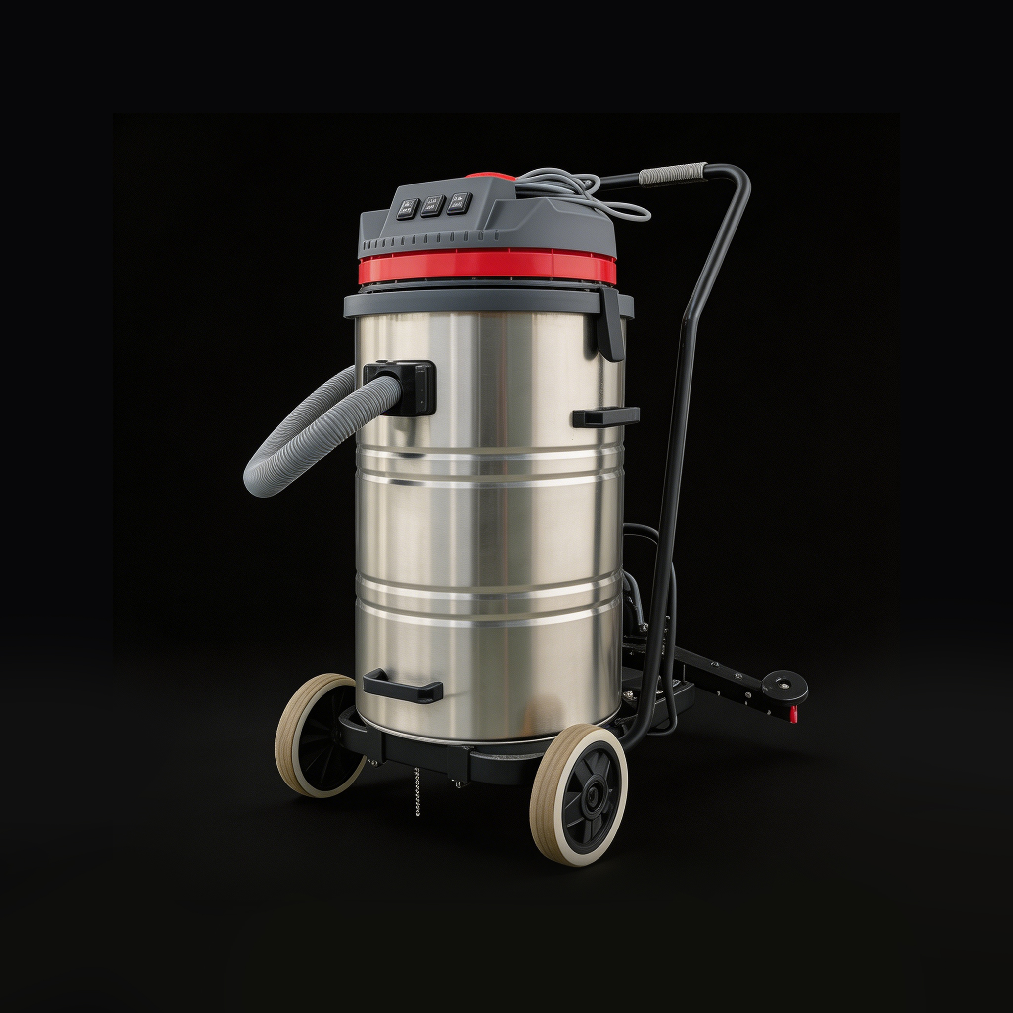 Commercial Water Vacuum Cleaner rear-angled perspective showing tank and squeegee layout