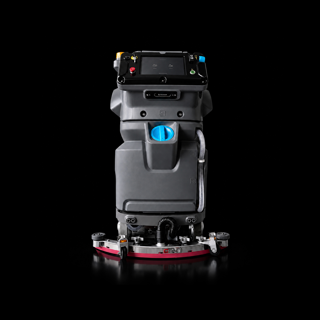 Front view of Alpha 70 industrial auto floor sweeper and scrubber highlighting the 810mm squeegee